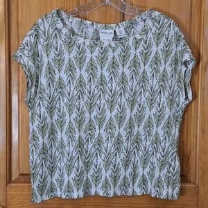 Rachel Zoe Shirt Women's Small Cream Green 100% Linen Tropical Classic Summer